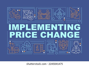 Implementar conceptos de palabra de cambio de precio Banner azul oscuro. Infografía con iconos editables en el fondo del color. Tipografía aislada. Ilustración vectorial con texto. Fuente Arial-Black utilizada