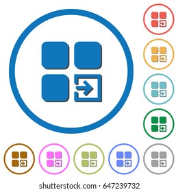 Import component flat color vector icons with shadows in round outlines on white background