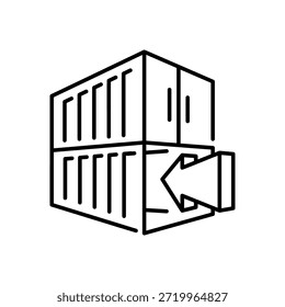Importar icono de línea de flecha de contenedor sobre fondo blanco aislado para el comercio internacional