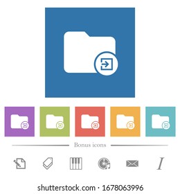 Import directory flat white icons in square backgrounds. 6 bonus icons included.