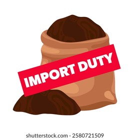 Import duty vector illustration. Sack with product and sign.