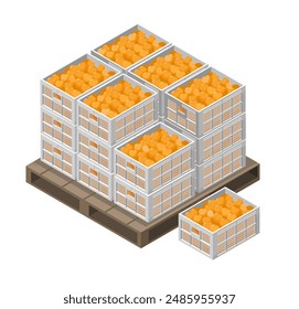 import and export agricultural products Trade balance concept orange fruit in pallet wiaitng to shipping isometric cartoon isolated