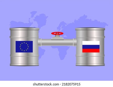 importación y exportación de gas, petróleo y combustible de Rusia a Europa, barriles, tuberías con vectores de válvulas, grifo de gas con sistema de gasoductos en la estación de gas natural, embargos y sanciones, aumento de los precios de la gasolina