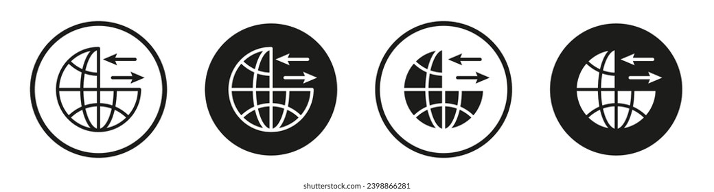 Import export icon set. globle trade vector symbol in black filled and outlined style.