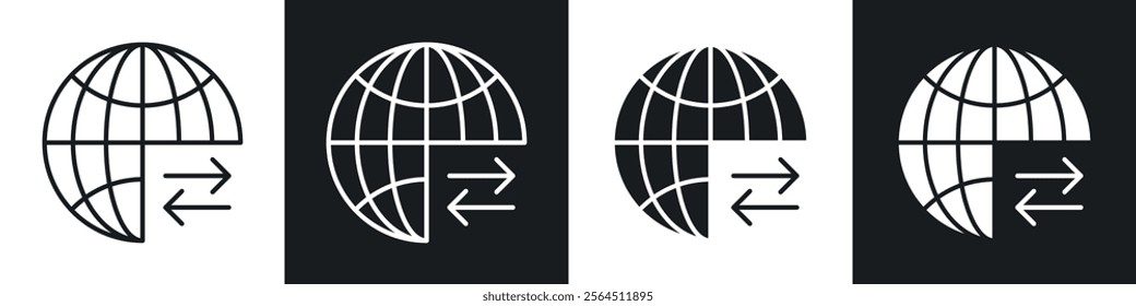 Import and export icons collection in black filled and line style.