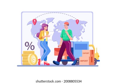 Import And Export Taxes Illustration concept. Flat illustration isolated on white background.