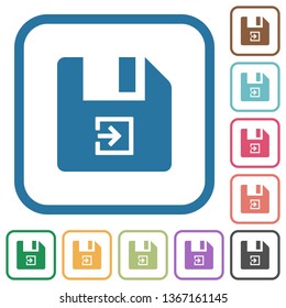 Importar ícones simples de arquivo em quadros quadrados arredondados coloridos no plano de fundo branco