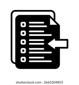 Symbol für Glyphe-Symbol als Mini-Illustration importieren. Für moderne Konzeption, Print, UI, UX-Kit, Web- und App-Entwicklung. Vektorgrafik mit Bezug zu Büro, Bildung, Prüfung und mehr