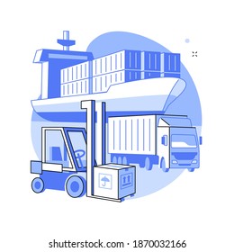 Import of goods and services abstract concept vector illustration. International sales process, material resources, domestic investment, shipping, trade balance, income abstract metaphor.