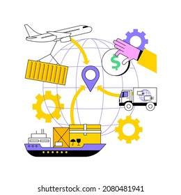 Import of goods and services abstract concept vector illustration. International sales process, material resources, domestic investment, shipping, trade balance, income abstract metaphor.