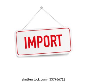 Import hanging sign isolated on white wall