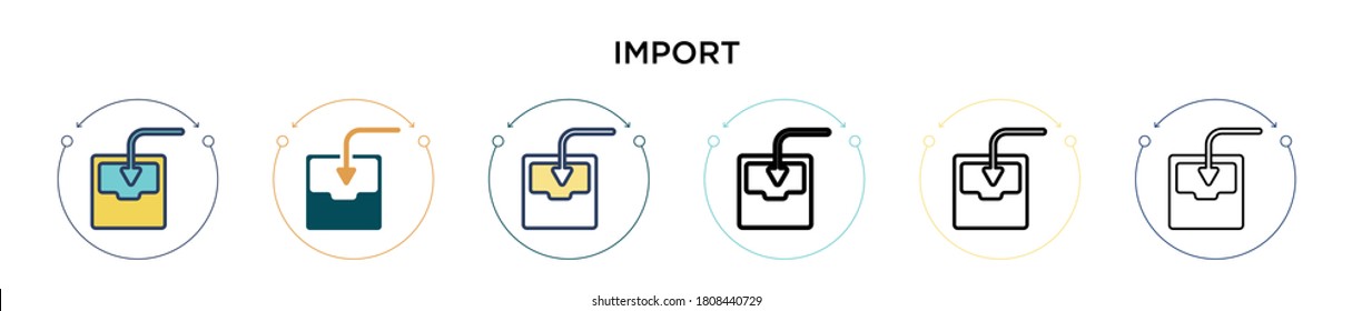 Import icon in filled, thin line, outline and stroke style. Vector illustration of two colored and black import vector icons designs can be used for mobile, ui, web