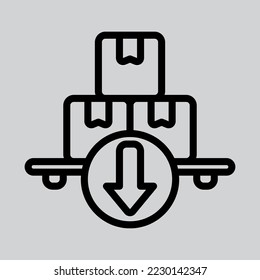 Icono de importación en el estilo de línea sobre logística, uso para presentación de aplicaciones móviles del sitio web