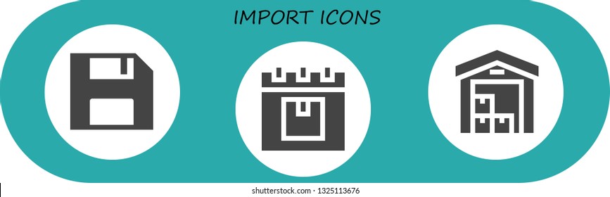 import icon set. 3 filled import icons.  Collection Of - Diskette, Delivery