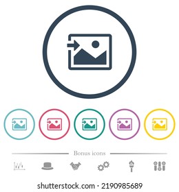 Import image flat color icons in round outlines. 6 bonus icons included.