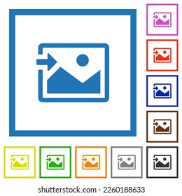 Import image flat color icons in square frames on white background