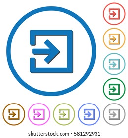 Import with inside arrow flat color vector icons with shadows in round outlines on white background