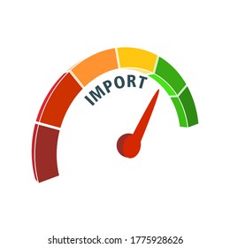 Import level scale with arrow. The measuring device icon. Sign tachometer, speedometer, indicators. Infographic gauge element.