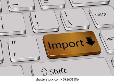 Import, on keyboard button. Gold key. vector graphics