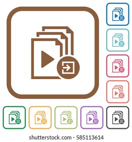 Import playlist simple icons in color rounded square frames on white background