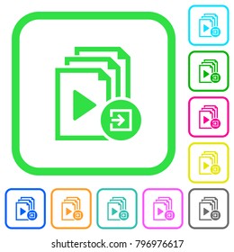 Import playlist vivid colored flat icons in curved borders on white background