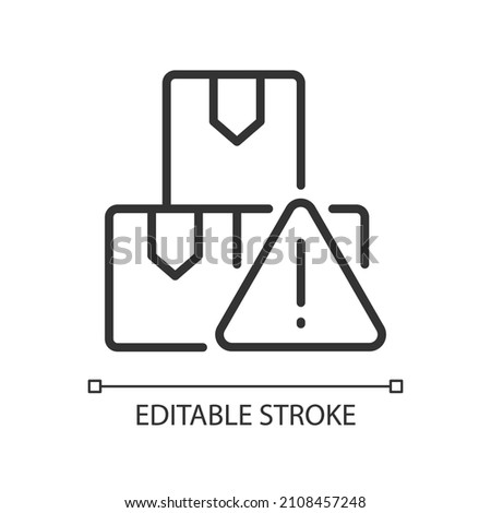 Import regulations linear icon. Customs restrictions and rules. Thin line customizable illustration. Contour symbol. Vector isolated outline drawing. Editable stroke. Pixel perfect. Arial font used