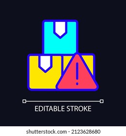 Import regulations RGB color icon for dark theme. Customs restrictions. Goods shipping and supply. Simple filled line drawing on night mode background. Editable stroke. Pixel perfect. Arial font used