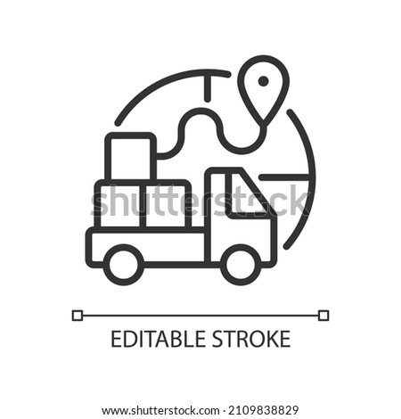 Import restrictions linear icon. Goods, products transportation. Thin line customizable illustration. Contour symbol. Vector isolated outline drawing. Editable stroke. Pixel perfect. Arial font used