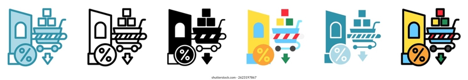 Importar Imposto multi estilo, mini ilustração ícone conjunto. contorno, plano, glifo, cor da linha. vetor para UI, UX, aplicativo, web, digital ou impressão, relacionado à guerra comercial, concorrência econômica, negócios, finanças.