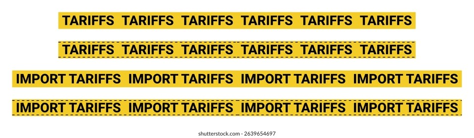 Import tax tariffs yellow seamless tape with USA flag, text TARIFFS isolated on transparent background. US government import taxation, trade war policy, domestic market protectionism, dispute conflict