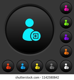 Import user data dark push buttons with vivid color icons on dark grey background