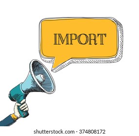 IMPORT word in speech bubble with sketch drawing style