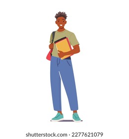 Importance Of Learning, Education And Academic Success Concept. Student Male Character With Backpack And Books Portrays An Enthusiastic Learner On His Way To School. Cartoon People Vector Illustration