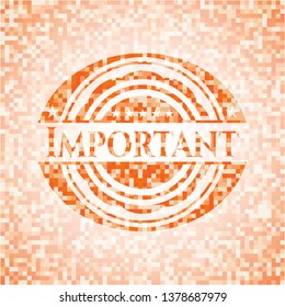 Important abstract emblem, orange mosaic background