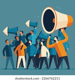 Important announcement, attention or warning information, breaking news or urgent message communication, alert and beware concept, business people announce on megaphone