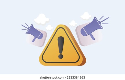 Wichtige Ankündigung, Aufmerksamkeit oder Warnung, brechen Nachrichten oder dringende Nachricht Kommunikation auf Megaphon mit Aufmerksamkeit Ausrufezeichen.auf weißem Hintergrund.Vector Design Illustration.