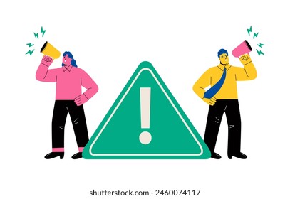 Important announcement, attention or warning information, breaking news or urgent message communication, alert and beware concept. Flat vector illustration isolated on white background
