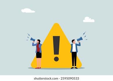 Important announcement, attention or warning information, breaking news or urgent message communication, alert and beware concept, announce on megaphone with attention exclamation sign