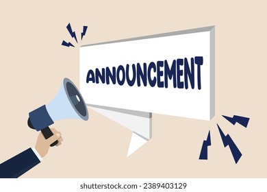 Important announcement, broadcasting communication, important news, confident businessman hand speaking using megaphone.