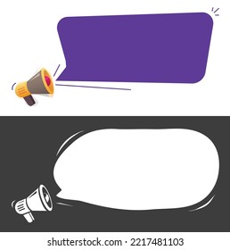 Important announcement caution attention loud message vector set, black white violet advertising news banner blank empty template doodle drawn, scream shout promotion icon 