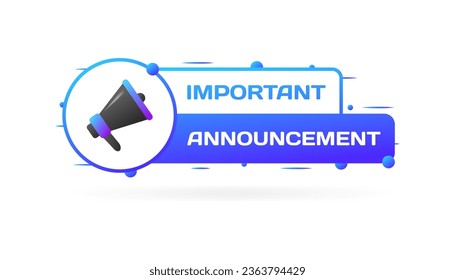 Important announcement icon. Flat, blue, megaphone in a circle, important announcement sign. Vector illustration