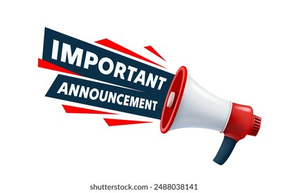 Important Announcement, megaphone announces news. Vector illustration