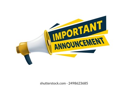 Important Announcement, megaphone announces news. Vector illustration