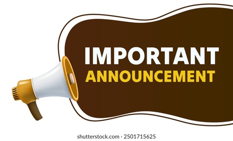 Important Announcement, megaphone announces news. Vector illustration