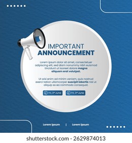Important Announcement, megaphone announces news. Vector illustration