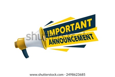 Important Announcement, megaphone announces news. Vector illustration