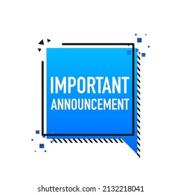 Important Announcement Megaphone Blue Banner In 3D Style On White Background. Vector Illustration