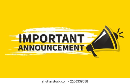 Important announcement megaphone on yellow background. Vector illustration in flat style.