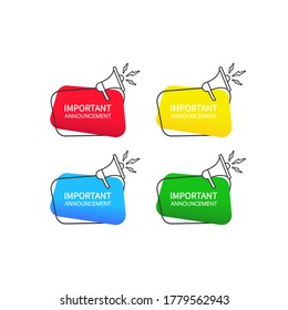 Important announcement. Speech bubble icon set. Advertising sign. Vector on isolated white background. EPS 10.