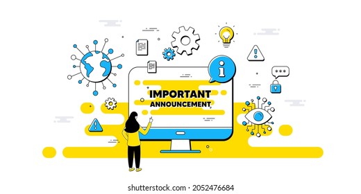 Texto importante del anuncio. infografía de datos segura para Internet. Signo de oferta especial. Símbolo de descuentos publicitarios. Mensaje de información importante del anuncio. Banner aislado de privacidad de IA. Vector